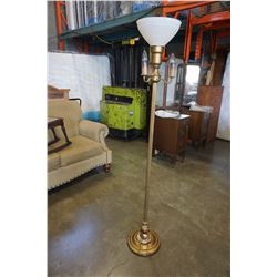 ANTIQUE BRASS TRI LIGHT W/ MILK GLASS SHADE