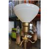 Image 2 : ANTIQUE BRASS TRI LIGHT W/ MILK GLASS SHADE