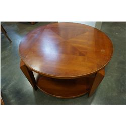 MODERN WOOD INLAY ROUND COFFEE TABLE ON CASTORS