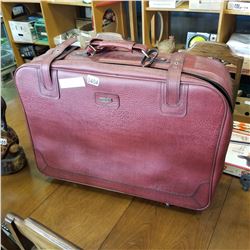 2 PIECE VINTAGE RED LEATHER SUITCASE AND CARRY BAG