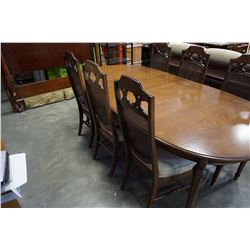 WALNUT OVAL DINING TABLE W/ 6 CHAIRS AND SERVER