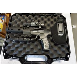 WALTHER NIGHTHAWK CO2 PELLET PISTOL IN HARD CASE WITH ACCESSORIES, RED DOT, FLASHLIGHT, SUPRESSOR