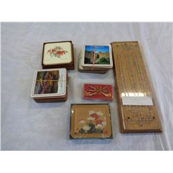 ANTIQUE CRIB BOARD AND COASTER