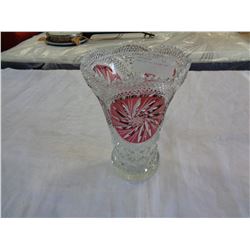 HEAVY CRYSTAL CUT RUBY VASE