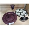 Image 1 : DECORATIVE PLATTER, DIFUSER, AND BOX OF PURPLE CHARGER PLATES