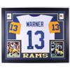 Image 1 : Kurt Warner Signed St. Louis Rams 35x43 Custom Framed Jersey (Beckett COA)