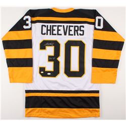 Gerry Cheevers Signed Boston Bruins 35x43 Custom Framed Jersey Inscribed "HOF 85" (JSA COA)