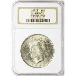 1923 $1 Peace Silver Dollar Coin NGC MS65