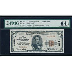 1929 $5 Hartford National Bank Note PMG 64EPQ