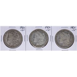 Lot of (3) 1901-S $1 Morgan Silver Dollar Coins