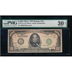 1934A $1000 Kansas City Federal Reserve Note PMG 30NET