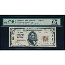1929 $5 Wheeling National Bank Note PMG 65