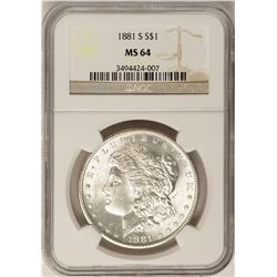 1881-S $1 Morgan Silver Dollar Coin NGC MS64