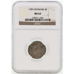 1783 Denmark 4 Skilling Coin NGC MS63