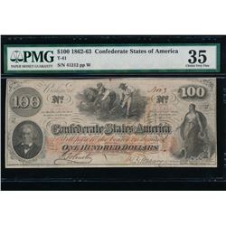 1862 $100 Confederate States of America Note PMG 35