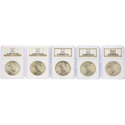 Lot of (5) 1923 $1 Peace Silver Dollar Coins NGC MS65