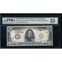 1934 $1000 Boston Federal Reserve Note PMG 25