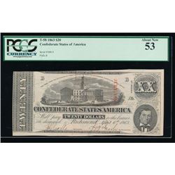 1863 $20 Confederate States of America Note PCGS 53