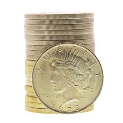Roll of (20) Brilliant Uncirculated 1923 $1 Peace Silver Dollar Coins