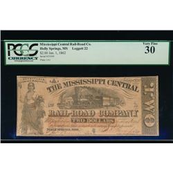 1862 $2 Rail Road Company Obsolete Note PCGS 30