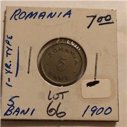 1900 Romania 5 Bani Coin Nice