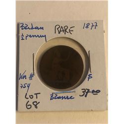 Rare Early 1877 Great Britain 1/2 Penny