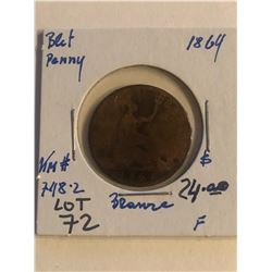 Early 1864 Great Britain 1/2 Penny Fine Grade