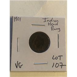 Early 1901 Brown Indian Head Penny in Very Good Grade