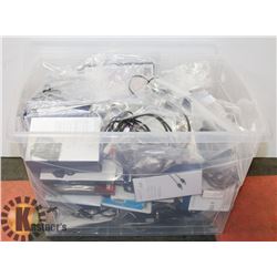 PLASTIC BIN OF COMPUTER/ELECTRONIC ACCESSORIES