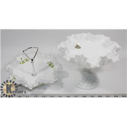2 FENTON MILK GLASS CANDY DISHES: