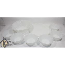 MILK WHITE SALAD BOWL WITH 6 BOWLS & SERVING