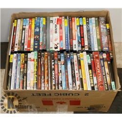 BOX OF 120+ ASSORTED DVDS.