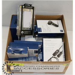 BOX OF ASSORTED ANDROID ACCESSORIES.