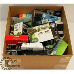 BOX OF OFFICE SUPPLIES INCL INK CARTRIDGES,