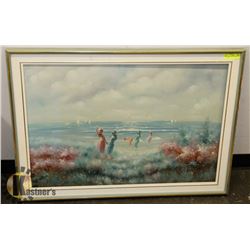 LADIES BY THE SEA SIGNED OIL ON CANVAS