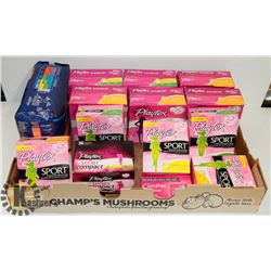 LARGE FLAT OF ASSORTED TAMPONS AND PADS