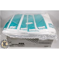 BOX OF LARGE ANSELL MICROCHEM COVERALLS.