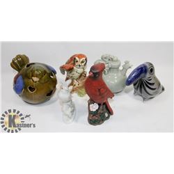 FLAT OF BIRD FIGURINES INCL OWL, DRAGON BIRD AND