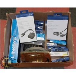 BOX OF ASSORTED COMPUTER ACCESSORIES.