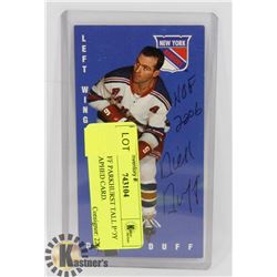 DICK DUFF PARKHURST TALL BOY AUTOGRAPHED CARD.