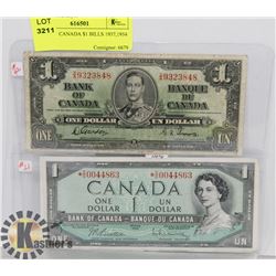 LOT OF 2 CANADA $1 BILLS 1937,1954