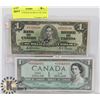 Image 1 : LOT OF 2 CANADA $1 BILLS 1937,1954