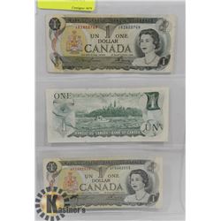 LOT OF 3 CANADA $1 BILLS 1973