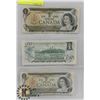 Image 1 : LOT OF 3 CANADA $1 BILLS 1973