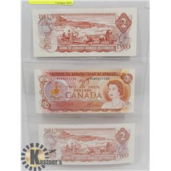 LOT OF 3 CANADA $2 BILLS 1974