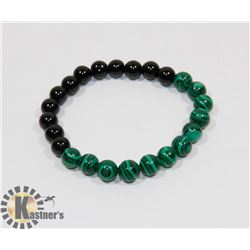 #41-NATURAL MALACHITE & BLACK AGATE BEAD BRACELET