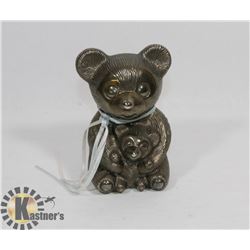 VINTAGE SILVER PLATED ZINC TEDDY BEAR COIN BANK