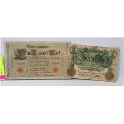 LOT OF 2 GERMAN BANK NOTES - 50 MARKS 1908, 1000