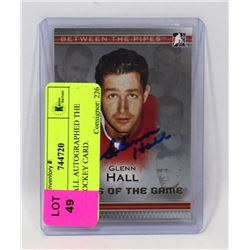 GLEN HALL AUTOGRAPHED THE GAME HOCKEY CARD.