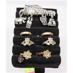 DISPLAY WITH EARRINGS, RINGS & NOAHS ARK BROOCH